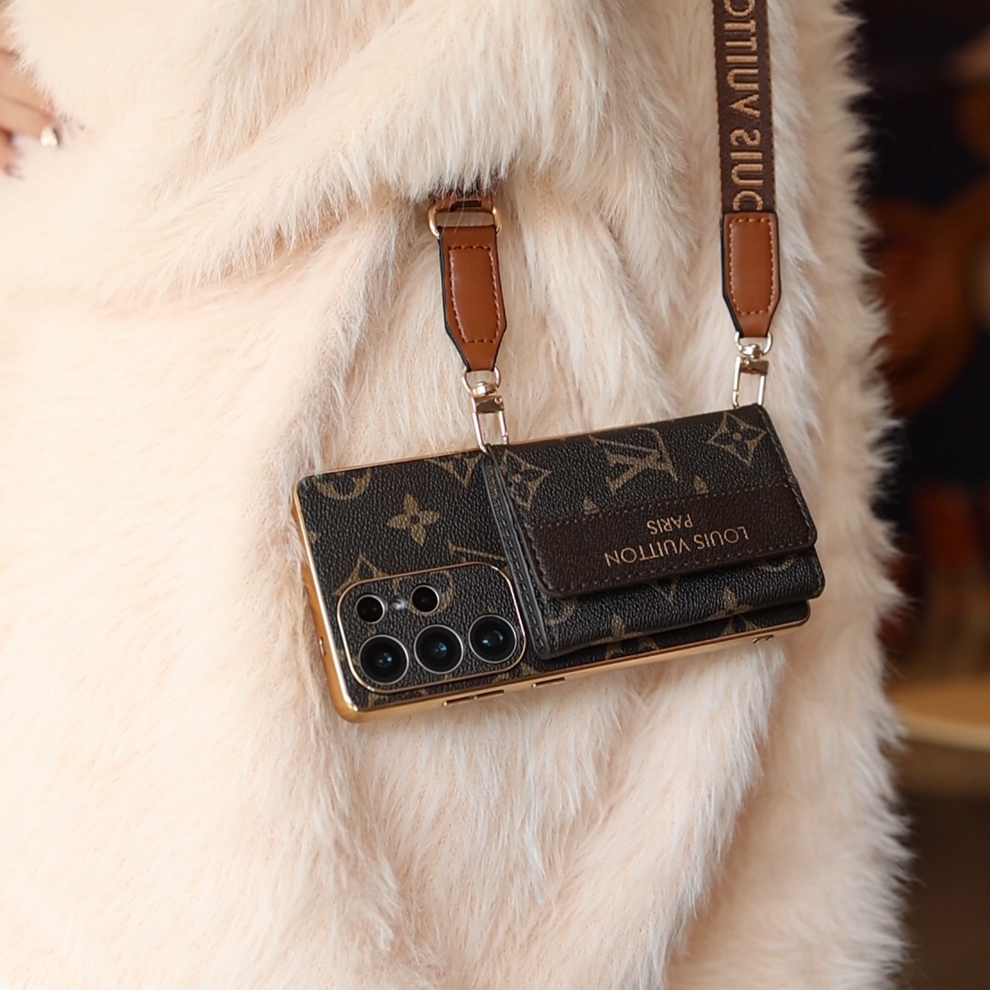 Premium Leather Samsung Case with Card Holder & Wrist Strap