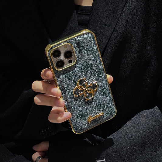 حافظة هاتف iPhone جلدية بشعار Gue Gold