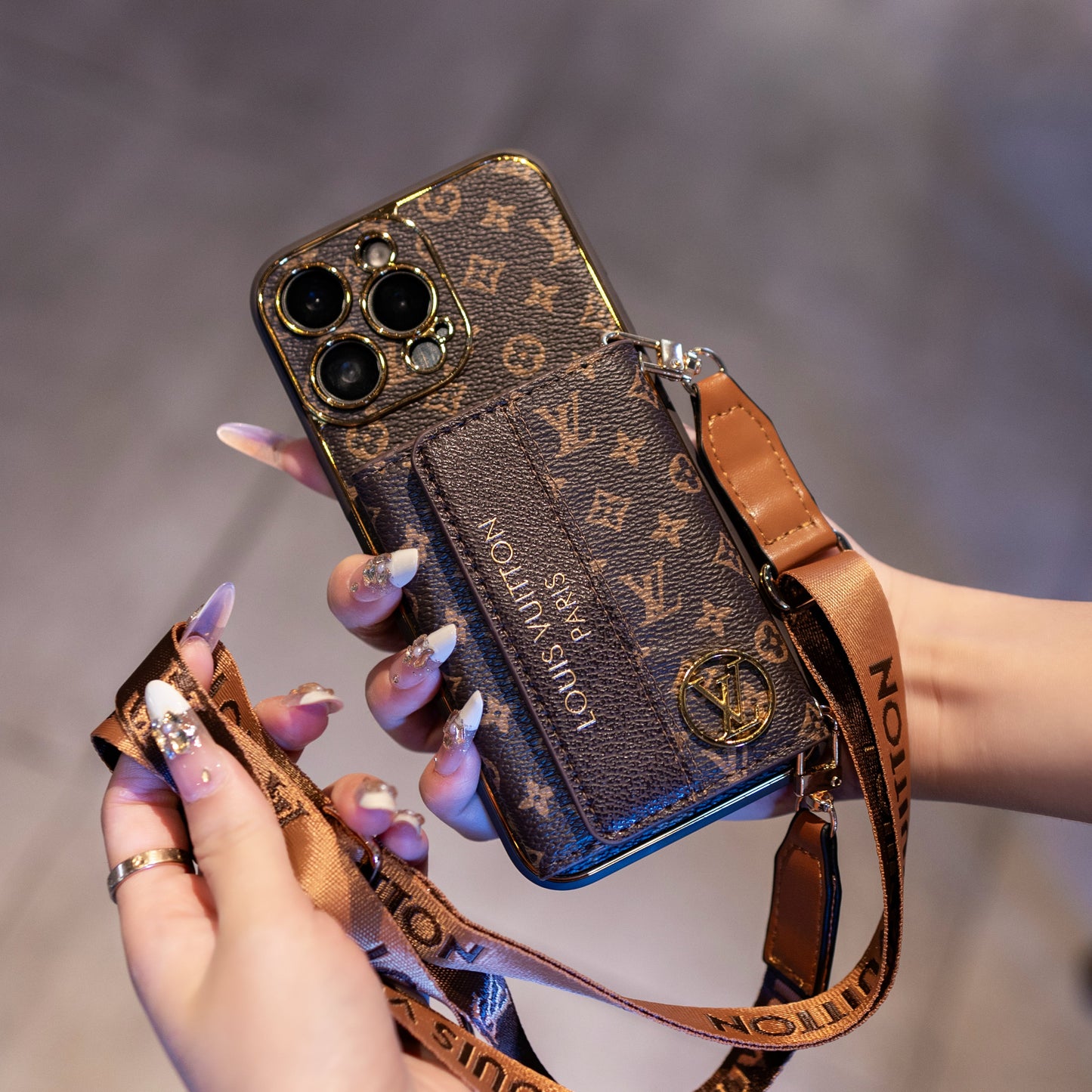 Luxury Stylish iPhone Case with Card Holder & Strap