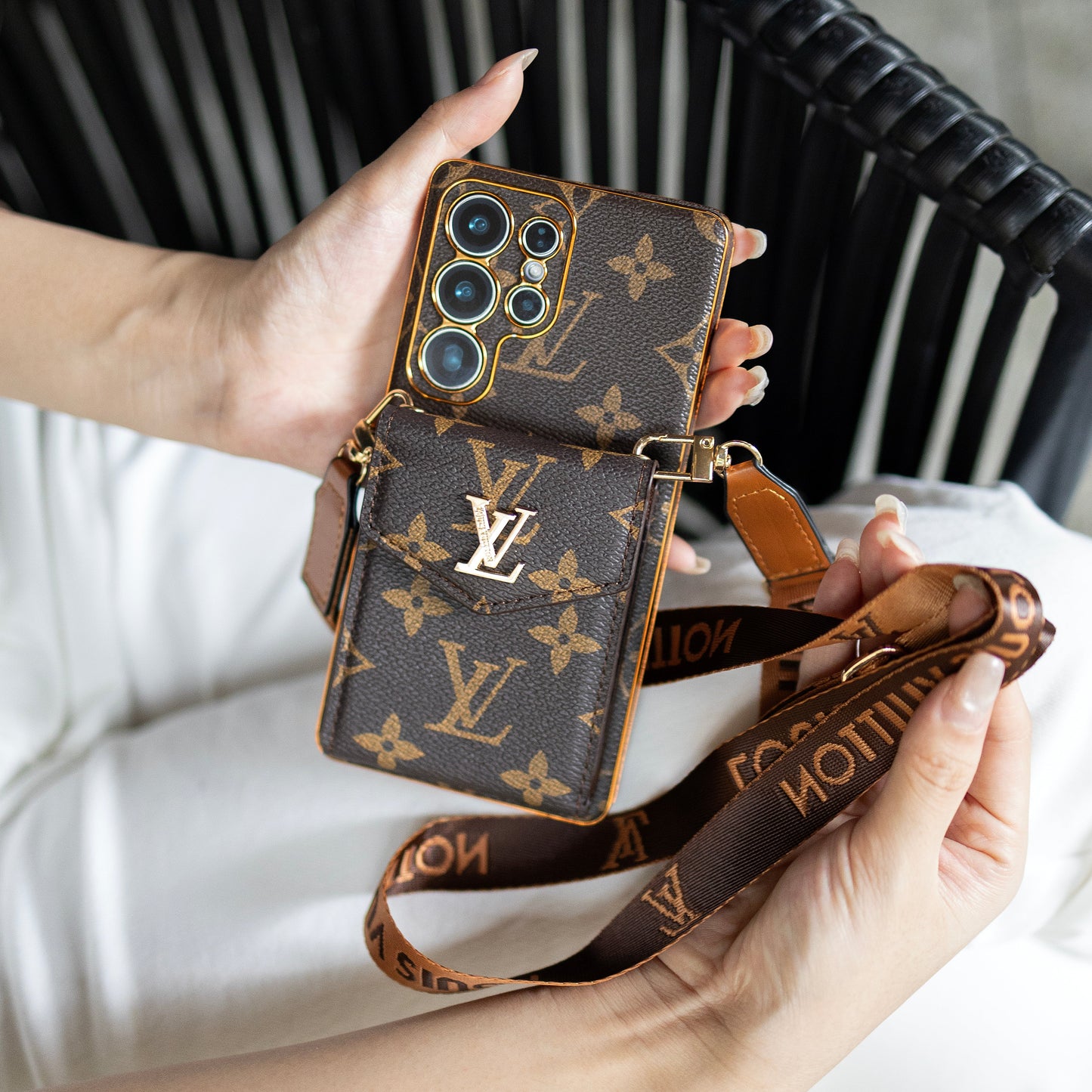 Luxusní klasické kožené pouzdro Samsung s peněženkou a popruhem