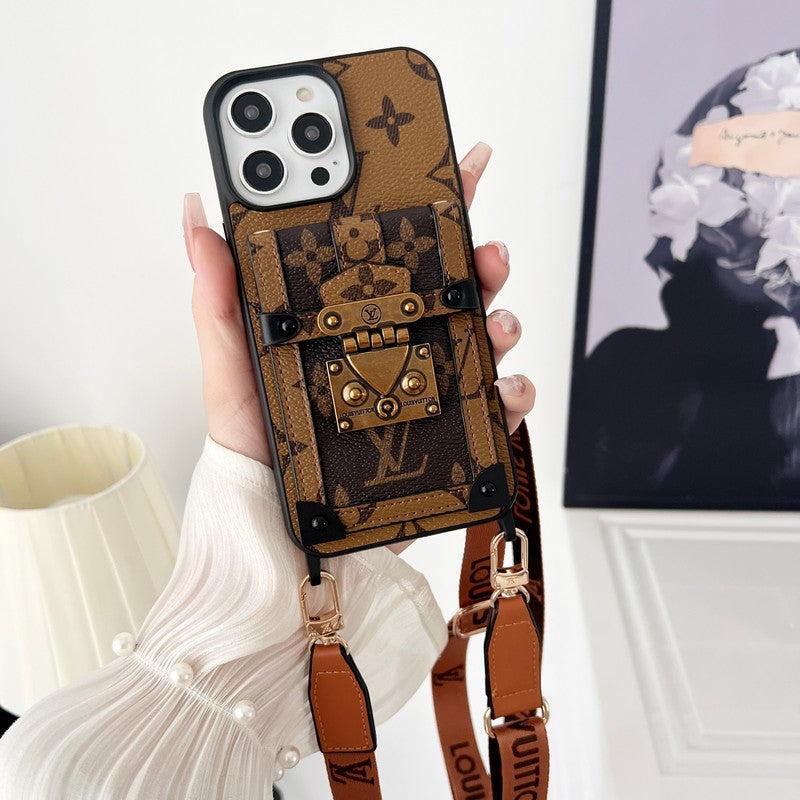 Luxusní hnědé pouzdro na iPhone Crossbody Chain