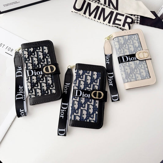 Fashion Elegant Pattern Wallet iPhone Case with Detachable Wrist Strap