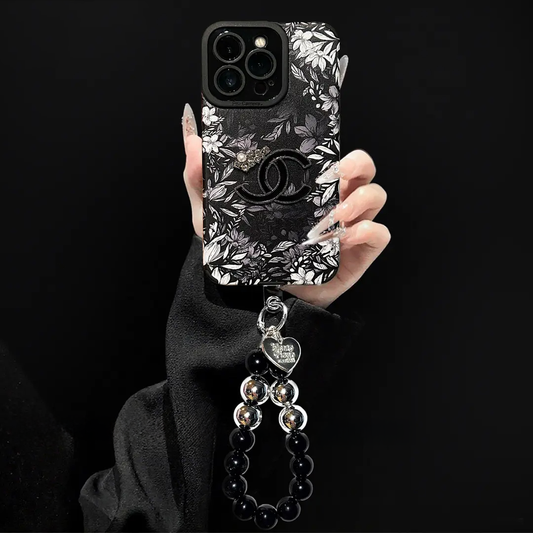 Funda floral de piel de cordero de lujo para iPhone - Protección de lente completa