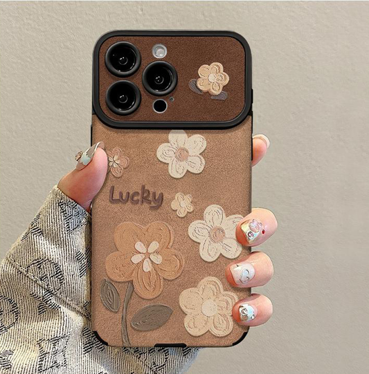 Funda para teléfono de cuero floral con correa para muñeca desmontable
