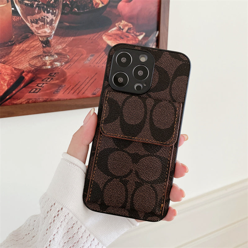 Klassiek iPhone-hoesje met portemonnee Donkerbruin-HP240513