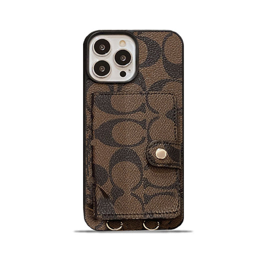 Klasické pouzdro na iPhone s peněženkou a popruhem hnědé -SZK240402