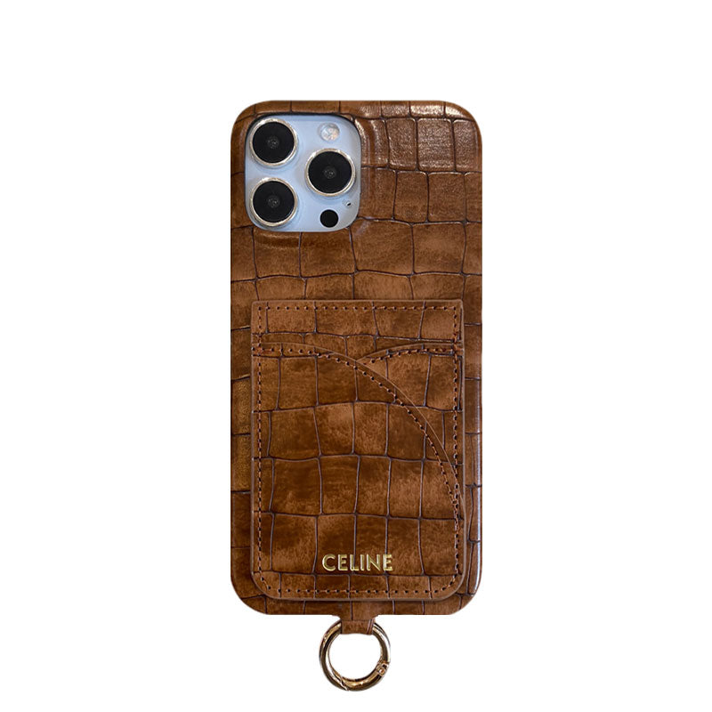 Alligator Print Celine iPhone-kotelo korttitelineellä ja ruskealla hihnalla -EYP241415