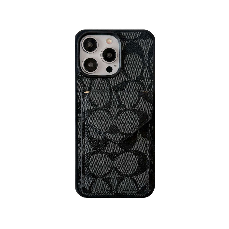 Klasické pouzdro na iPhone s držákem karty a popruhem světle hnědé -SJ240513