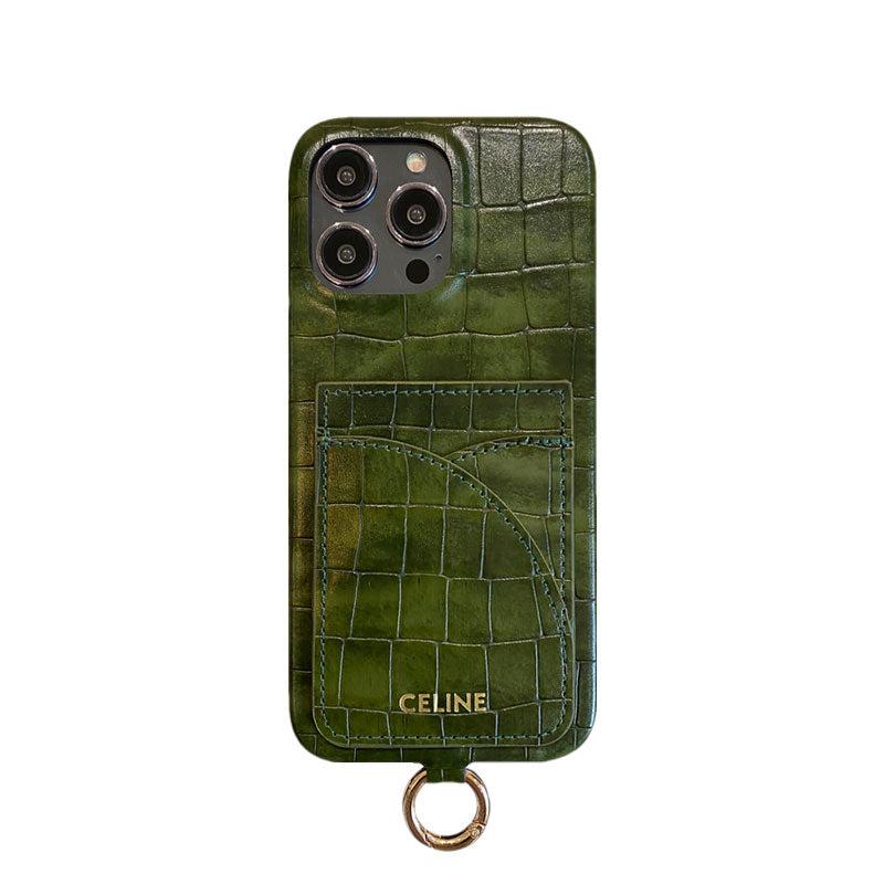 Alligator Print Celine iPhone-kotelo korttitelineellä ja ruskealla hihnalla -EYP241415