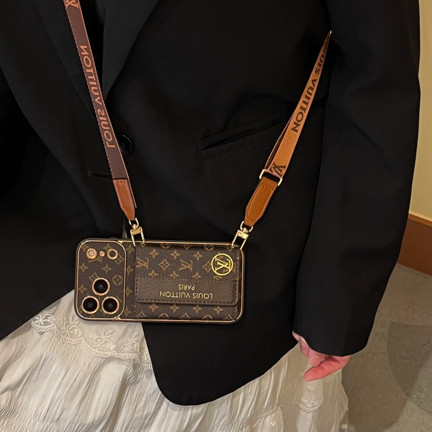 Luxury Stylish iPhone Case with Card Holder & Strap