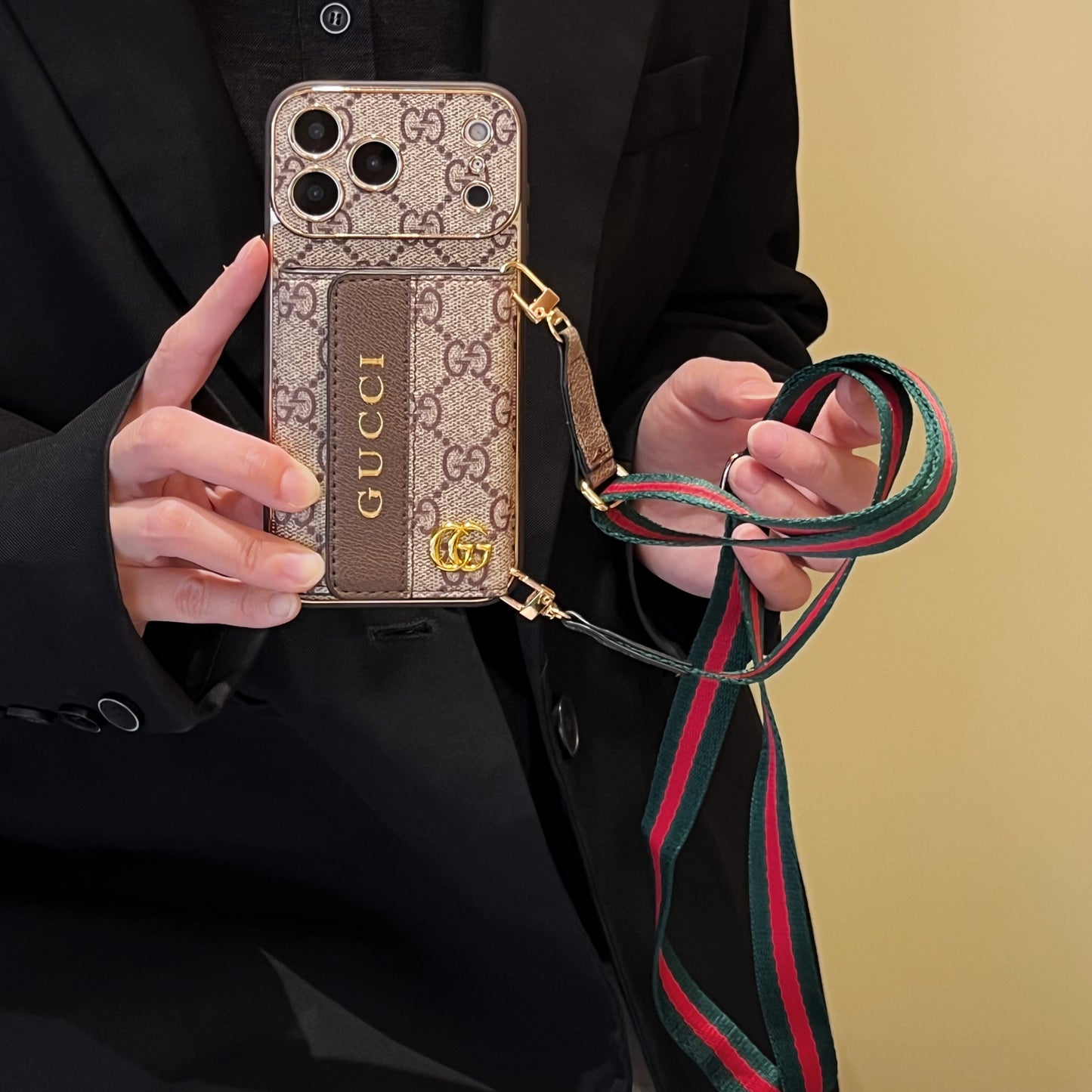 Luxury Stylish iPhone Case with Card Holder & Strap