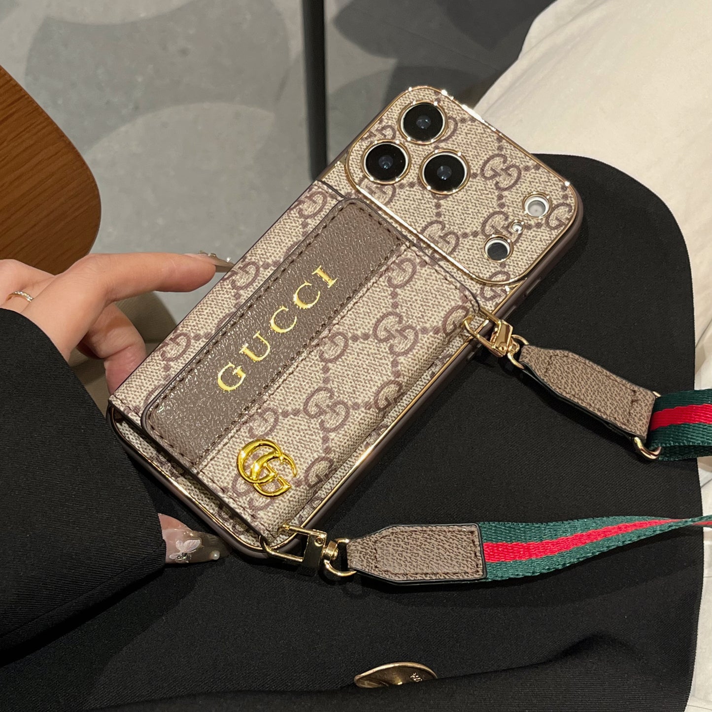 Luxury Stylish iPhone Case with Card Holder & Strap