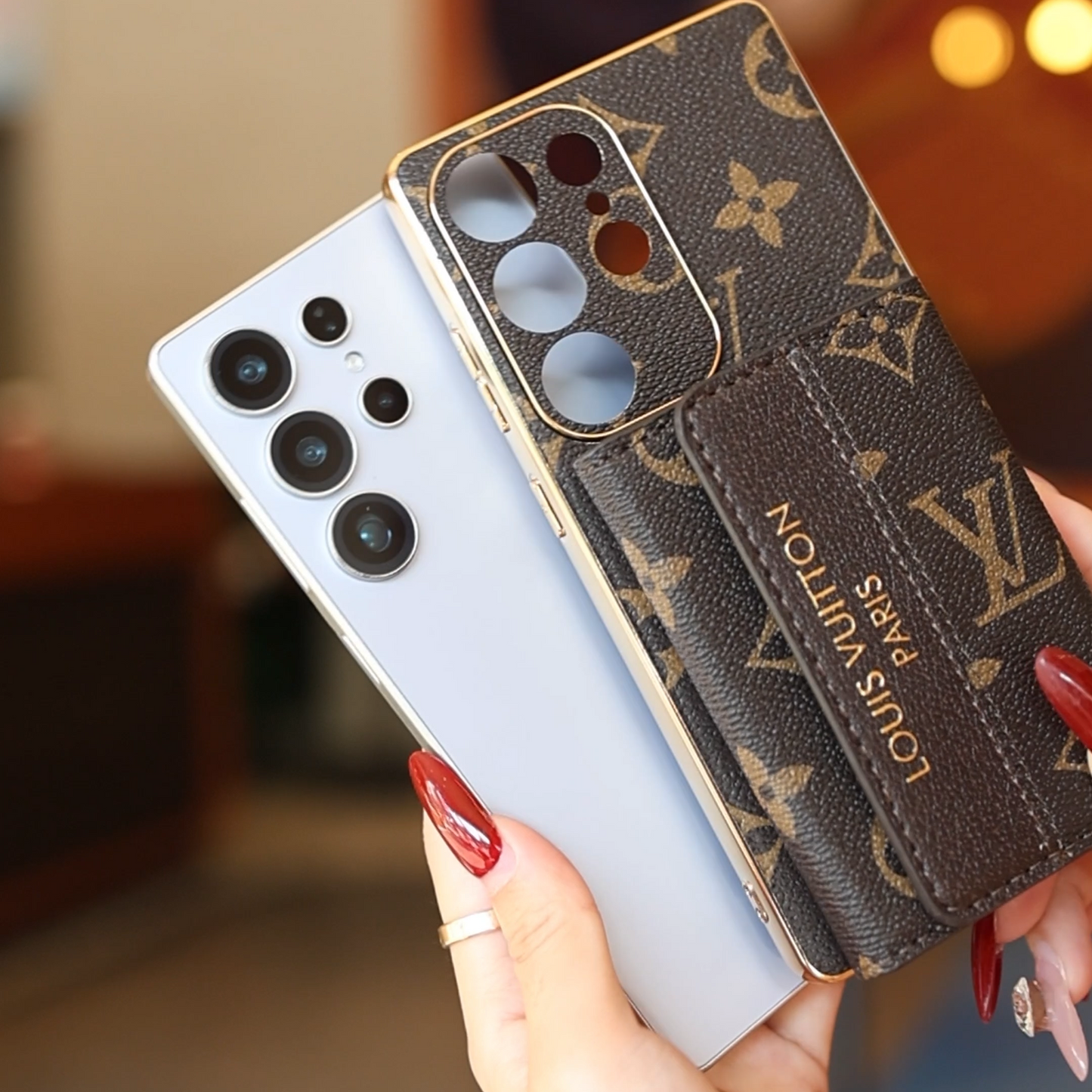 Premium Leather Samsung Case with Card Holder & Wrist Strap