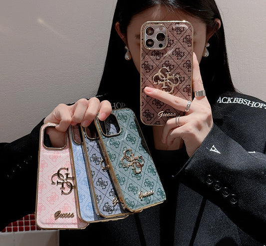 حافظة هاتف iPhone جلدية بشعار Gue Gold