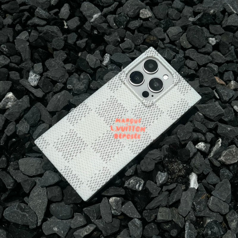 Étui pour iPhone carré de luxe noir<lAMP>blanc