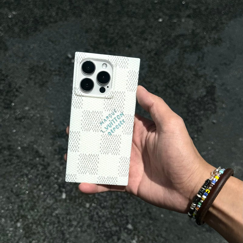 Étui pour iPhone carré de luxe noir<lAMP>blanc