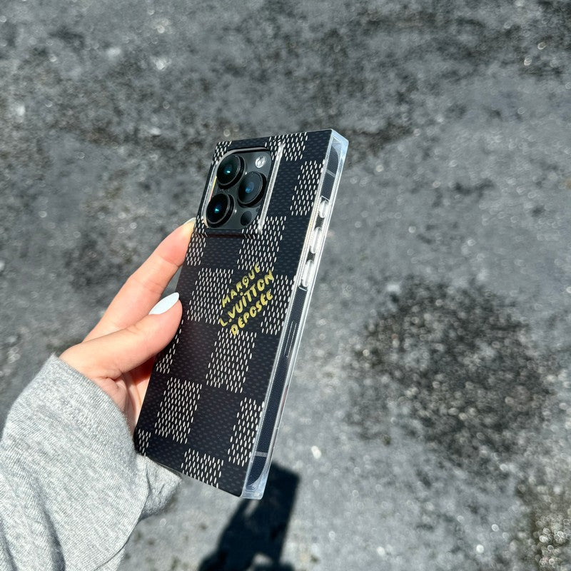 Étui pour iPhone carré de luxe noir<lAMP>blanc