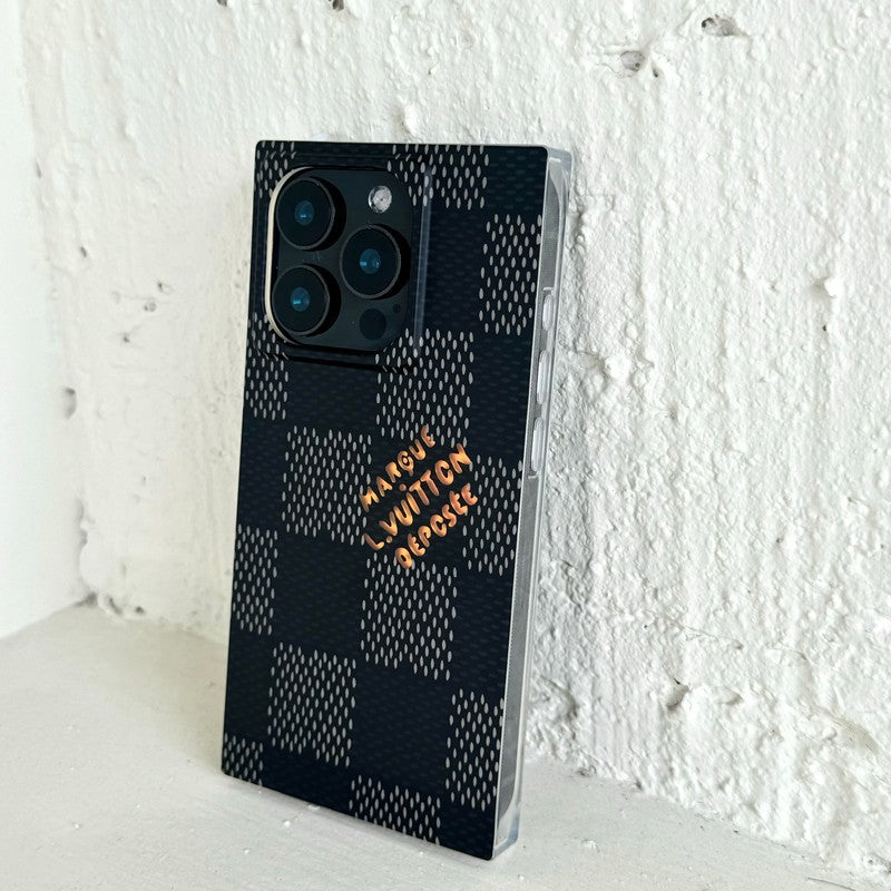 Étui pour iPhone carré de luxe noir<lAMP>blanc