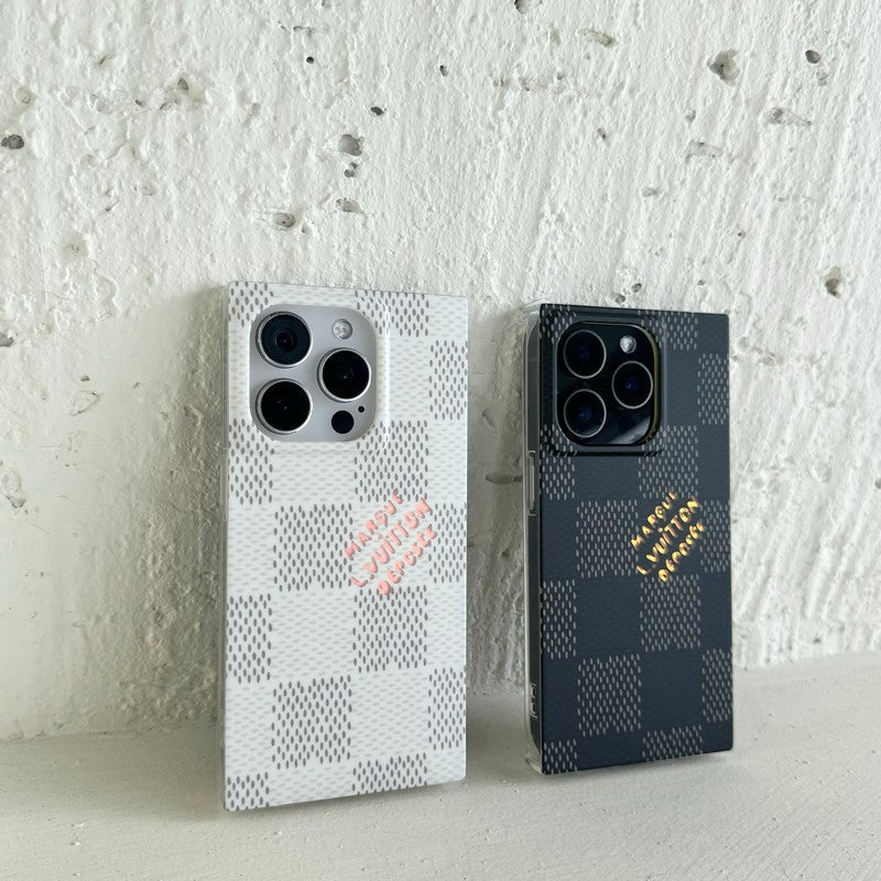 Étui pour iPhone carré de luxe noir<lAMP>blanc