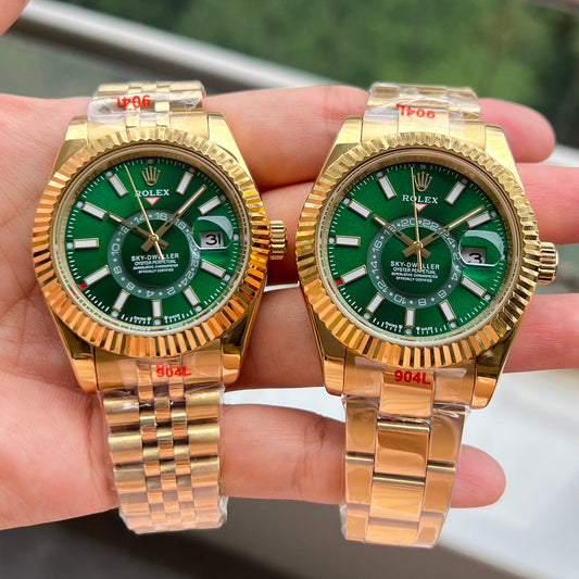 Luxury Automatic Men's Watch – Gold Case with Green Dial