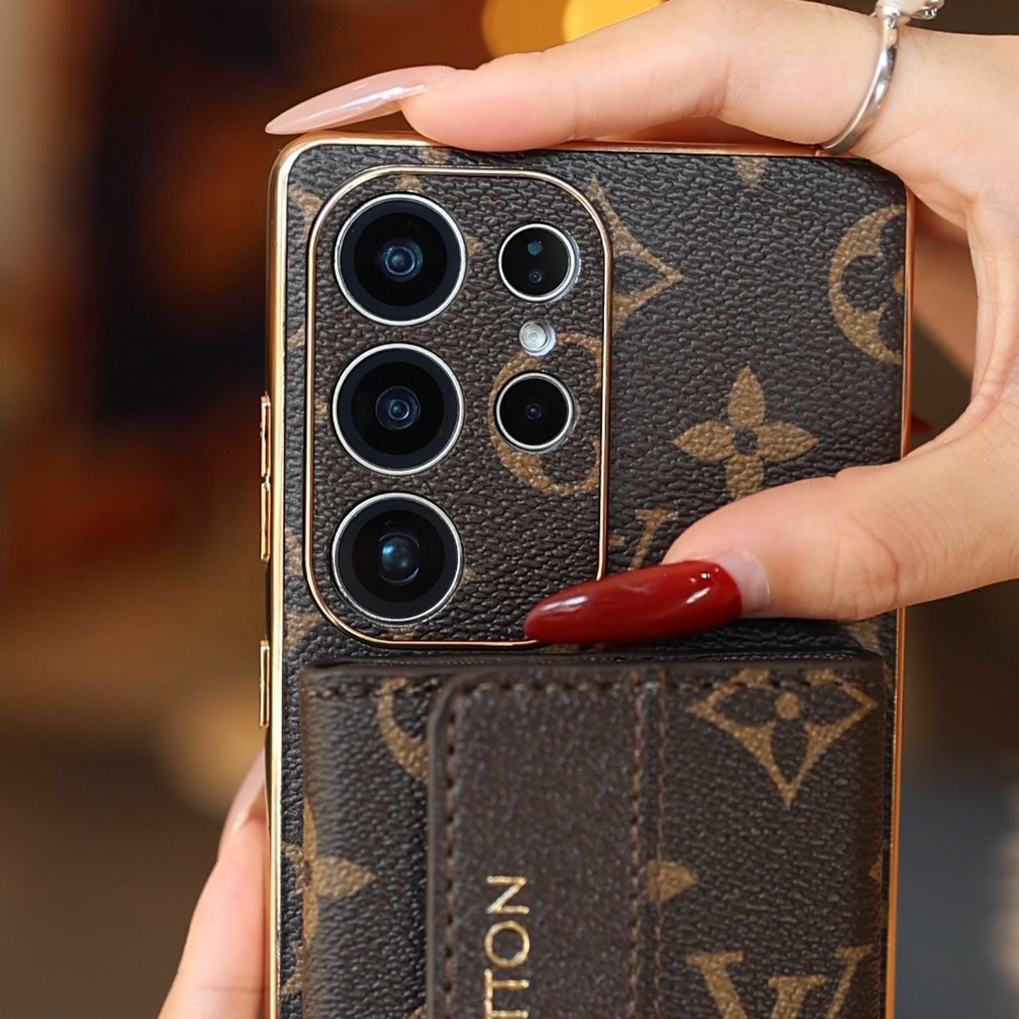 Premium Leather Samsung Case with Card Holder & Wrist Strap