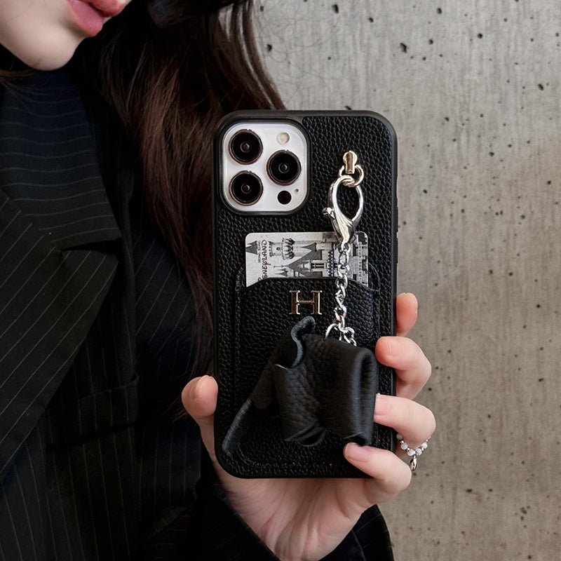 H-kaarthouder leren iPhone-hoesje met hanger