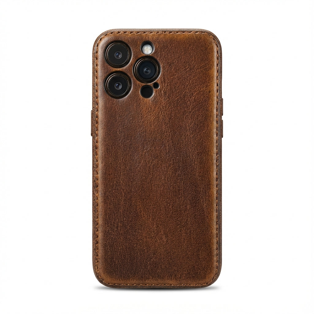 Handgefertigte iPhone-Hülle aus pflanzlich gegerbtem Leder – Vintage Patina Edition