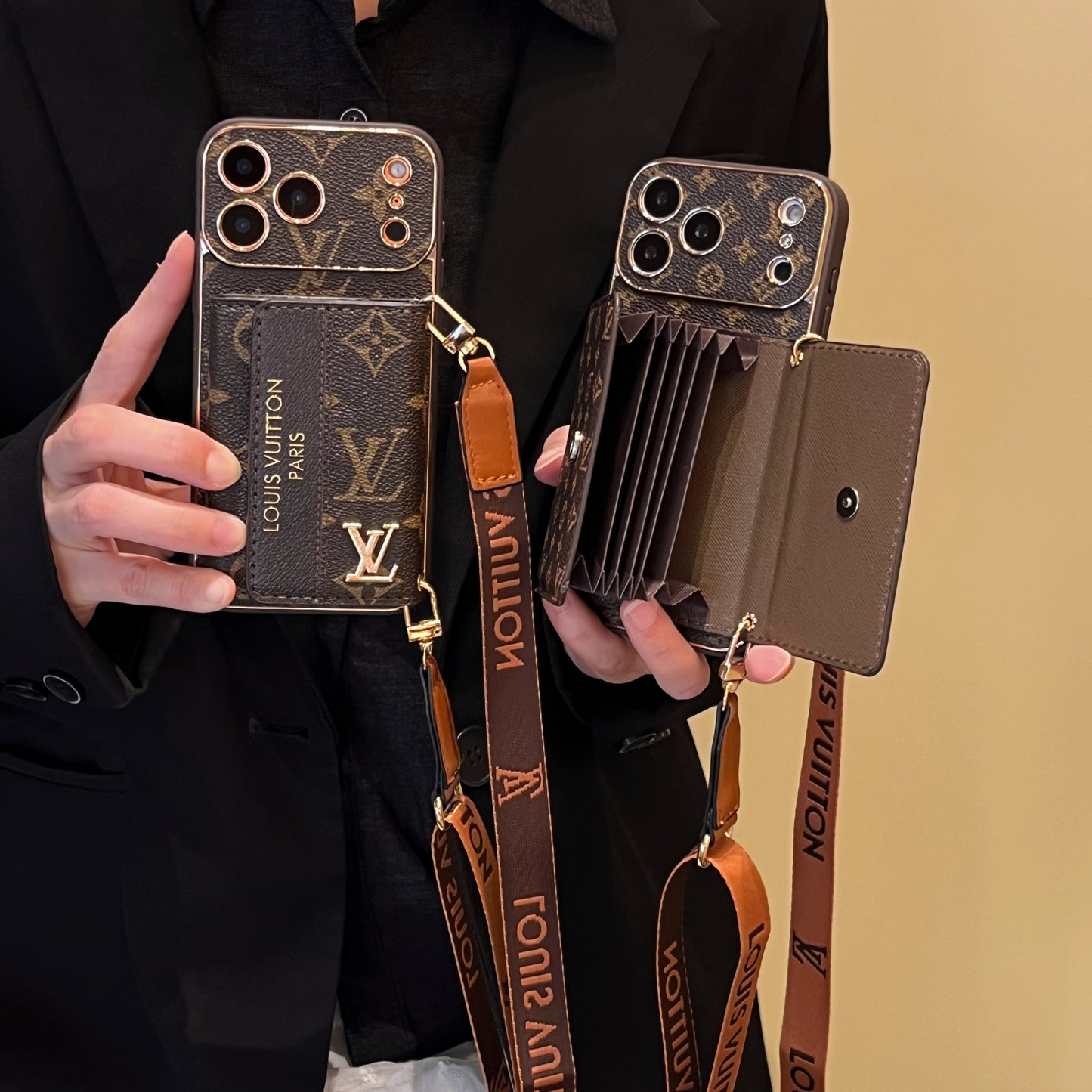 Luxury Stylish iPhone Case with Card Holder & Strap