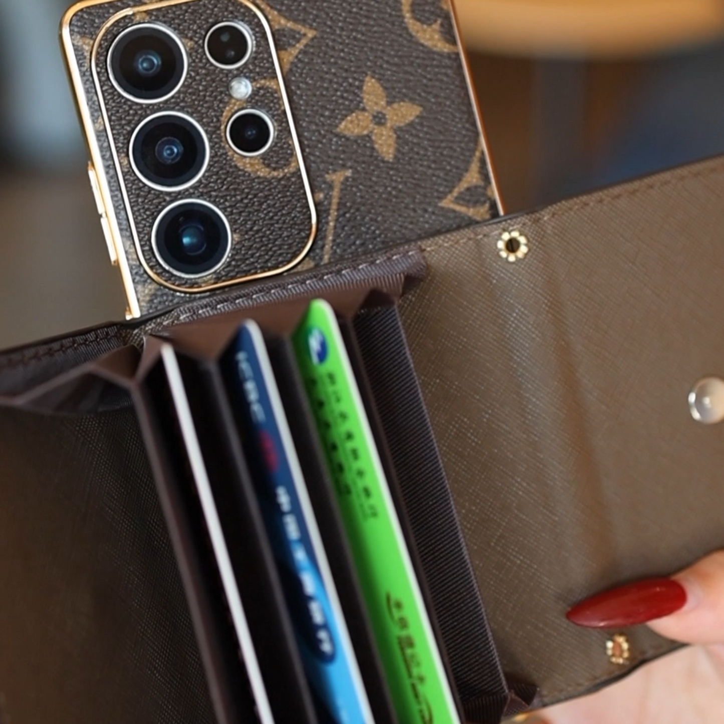 Premium Leather Samsung Case with Card Holder & Wrist Strap