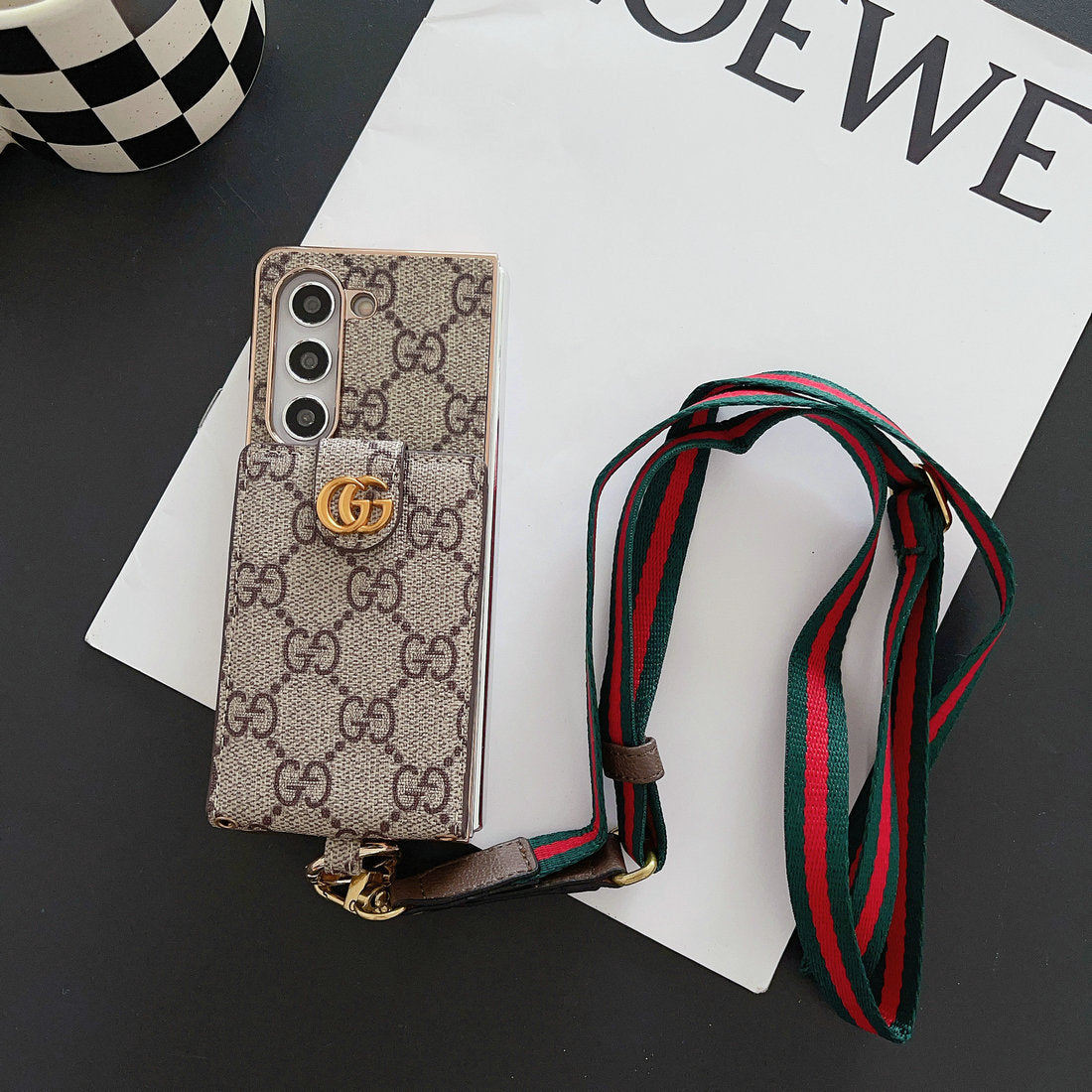 LUXUSNÍ ELEKTROPLATÍCÍ MONOGRAMOVÝ DRŽÁK KARTY CROSSBODY SAMSUNG Z FOLD POUZDRO