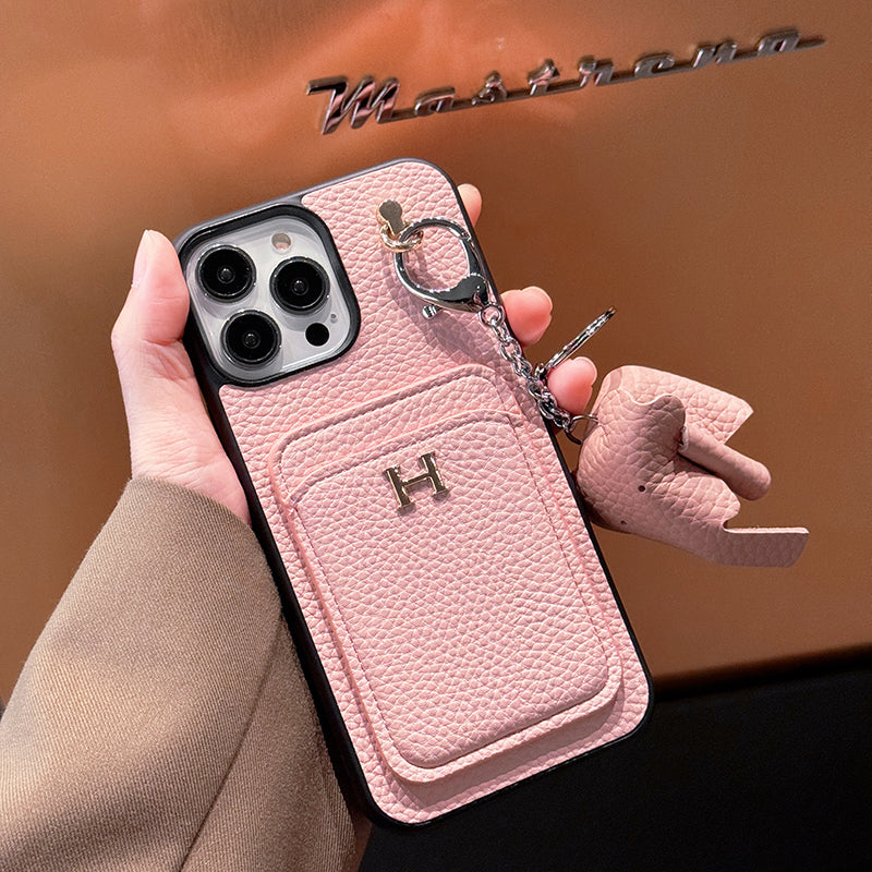 H-kaarthouder leren iPhone-hoesje met hanger