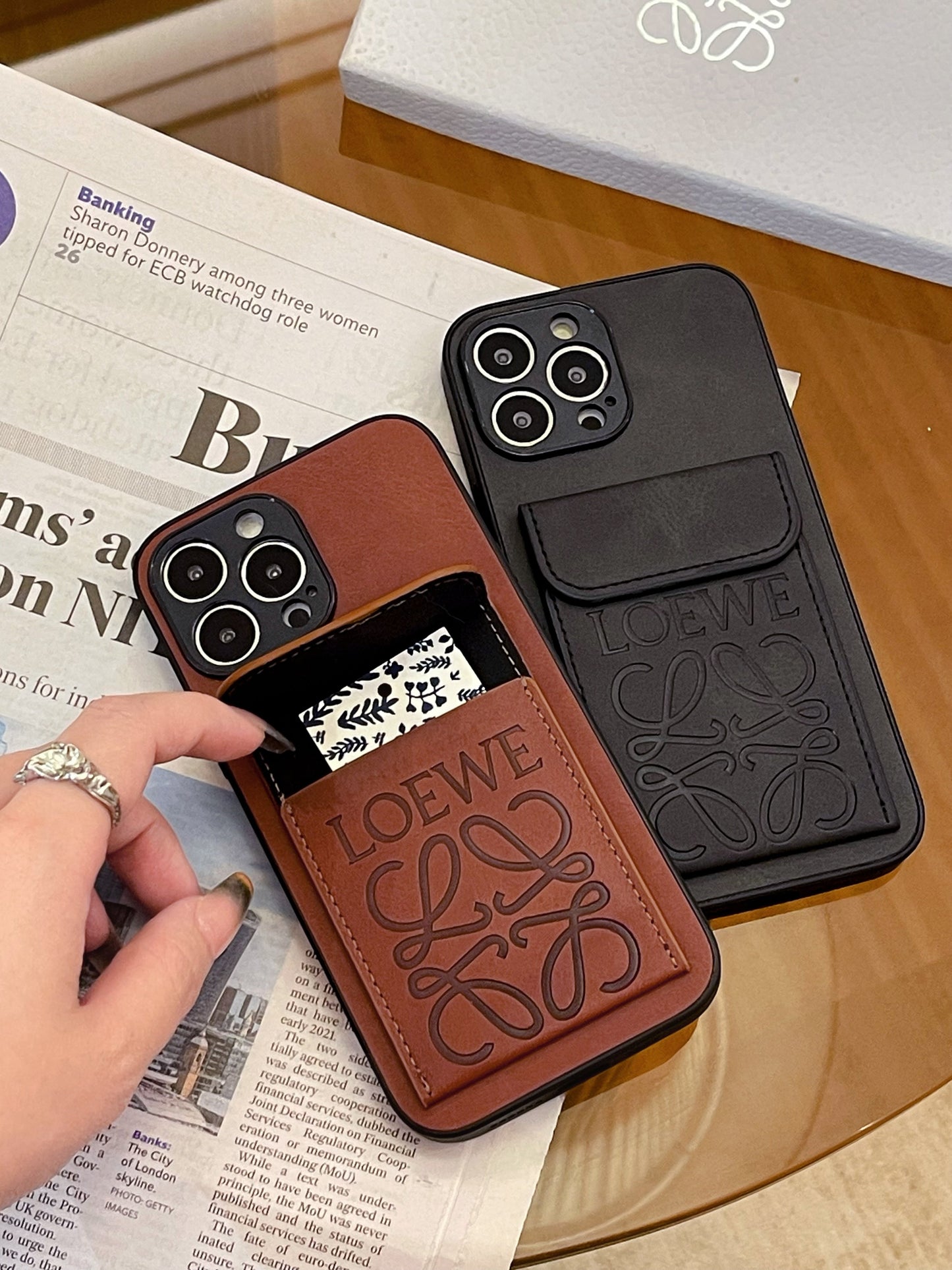 Luxusní pouzdro na iPhone s držákem karty černé-LZP241448