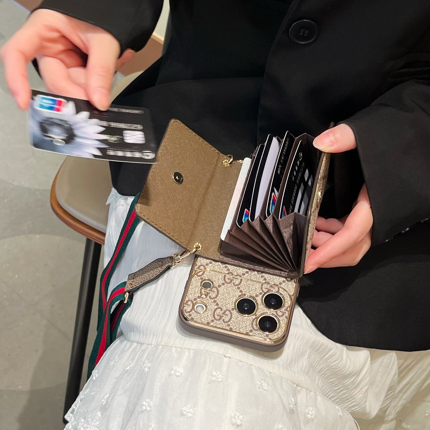 Luxury Stylish iPhone Case with Card Holder & Strap