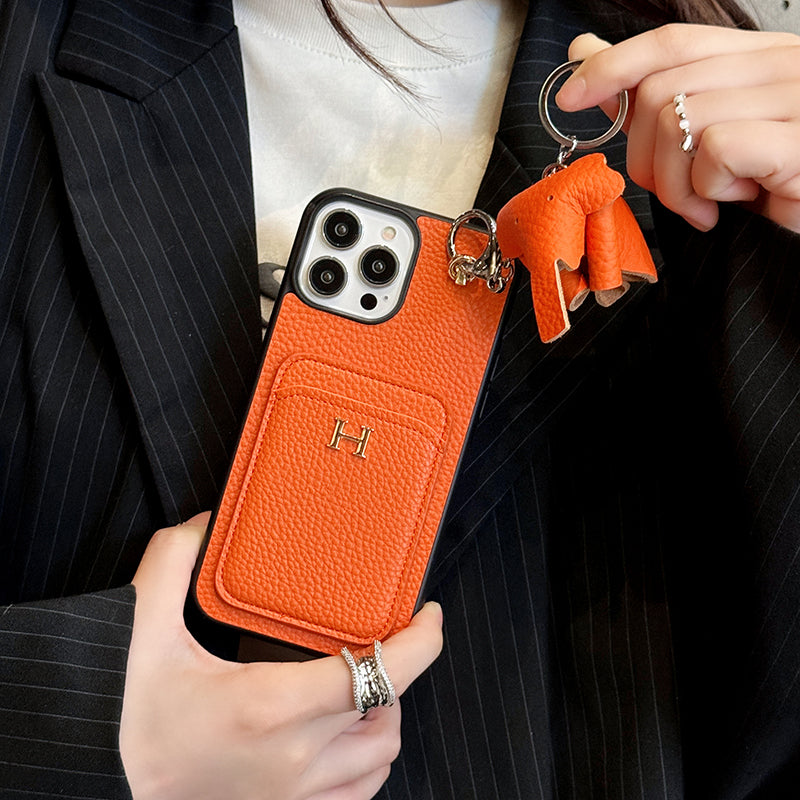 H-kaarthouder leren iPhone-hoesje met hanger