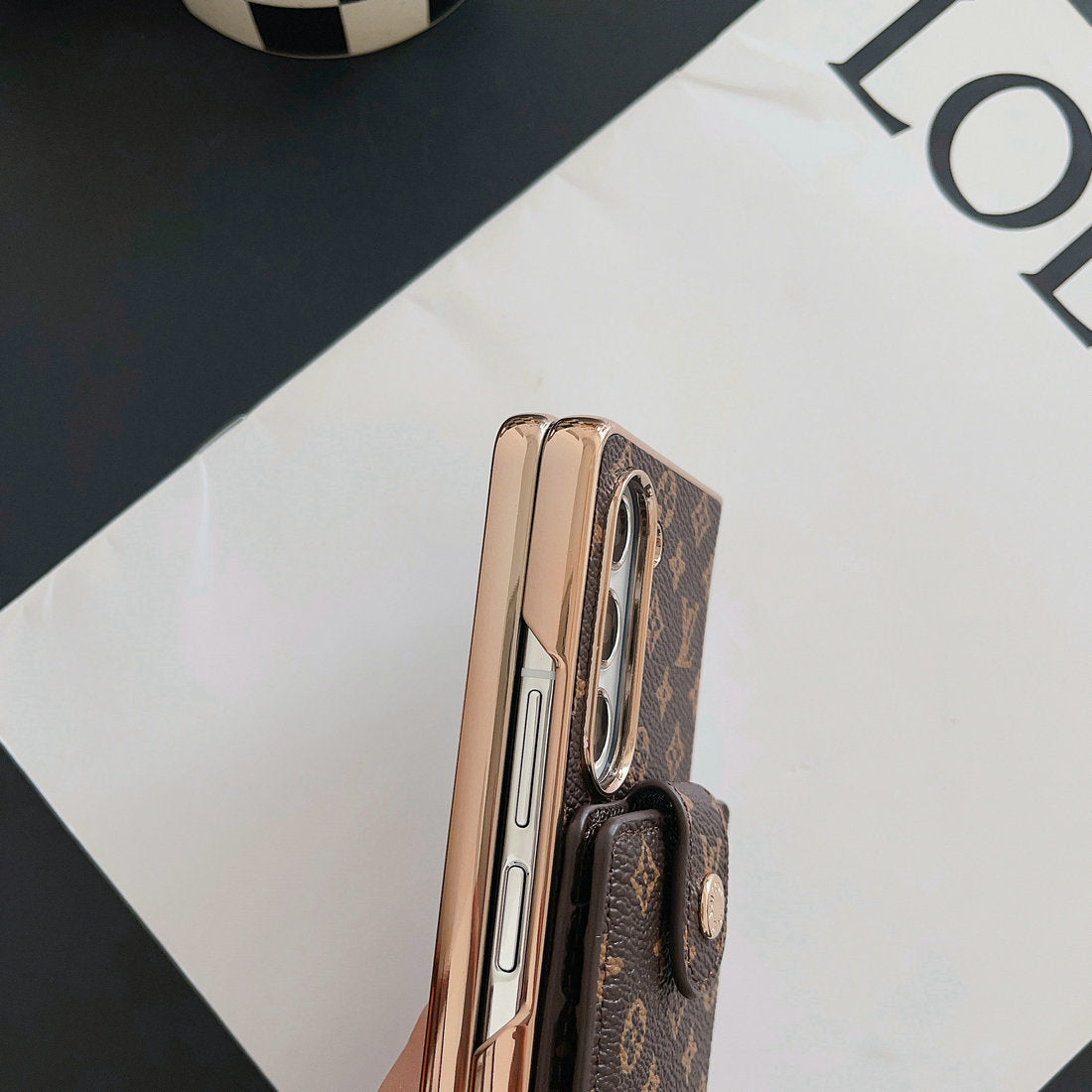 LUXUSNÍ ELEKTROPLATÍCÍ MONOGRAMOVÝ DRŽÁK KARTY CROSSBODY SAMSUNG Z FOLD POUZDRO