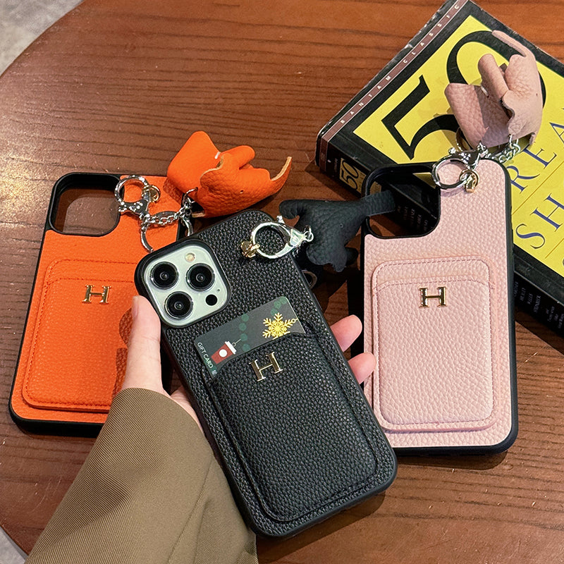 H-kaarthouder leren iPhone-hoesje met hanger
