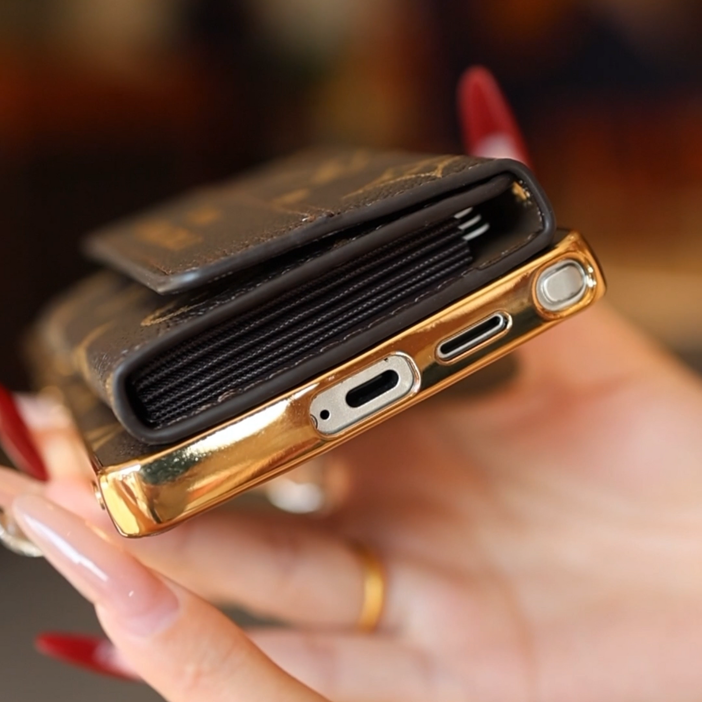 Premium Leather Samsung Case with Card Holder & Wrist Strap