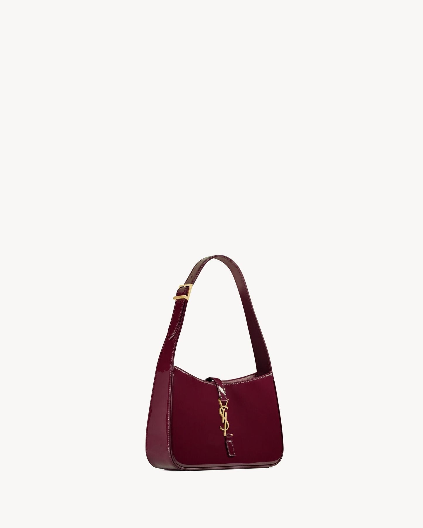 Saint Laurent Le 5 à 7 Lakovaná kůže Hobo – Burgundská elegance