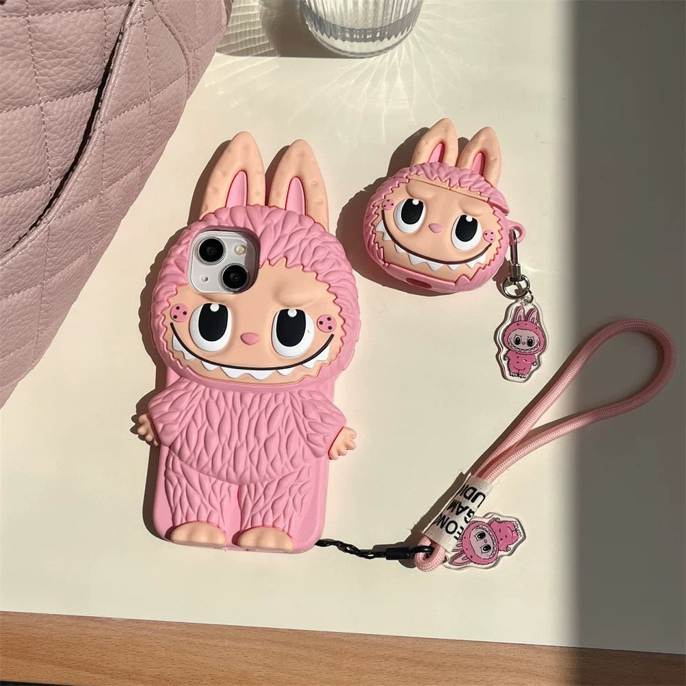 Roztomilé kreslené silikonové pouzdro Labubu Zimomo | Hnědorůžový - obal na iPhone
