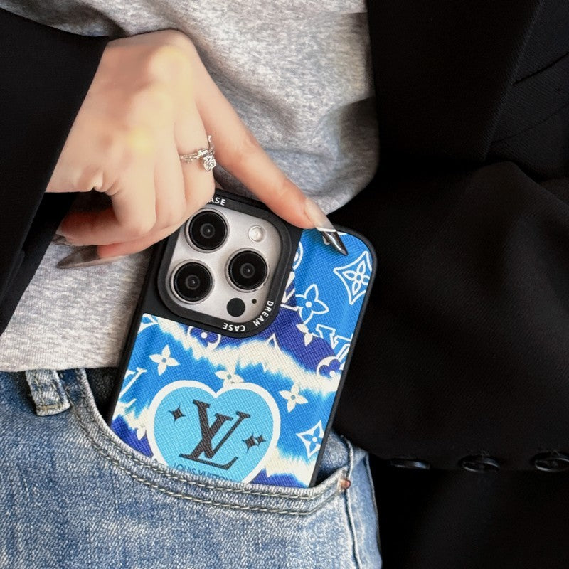 Ylellinen sininen nahkainen iPhone-kotelo
