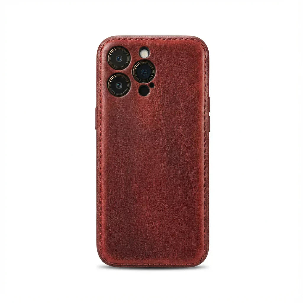 Handgefertigte iPhone-Hülle aus pflanzlich gegerbtem Leder – Vintage Patina Edition