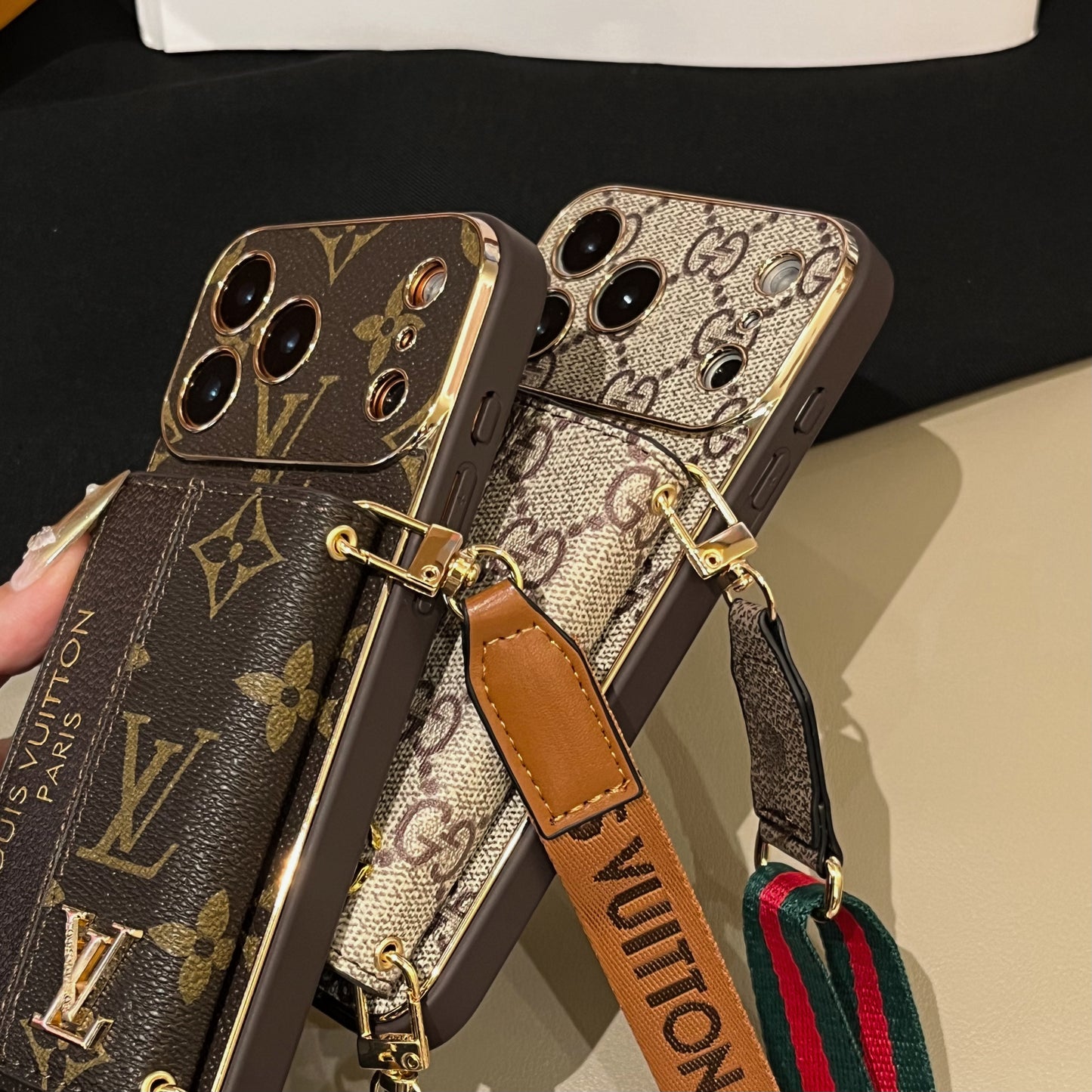 Luxury Stylish iPhone Case with Card Holder & Strap