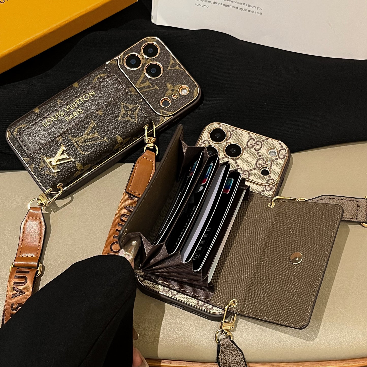 Luxury Stylish iPhone Case with Card Holder & Strap