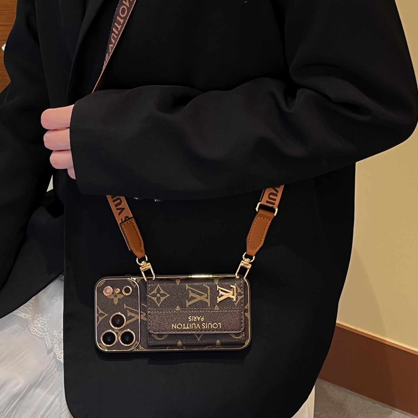 Luxury Stylish iPhone Case with Card Holder & Strap