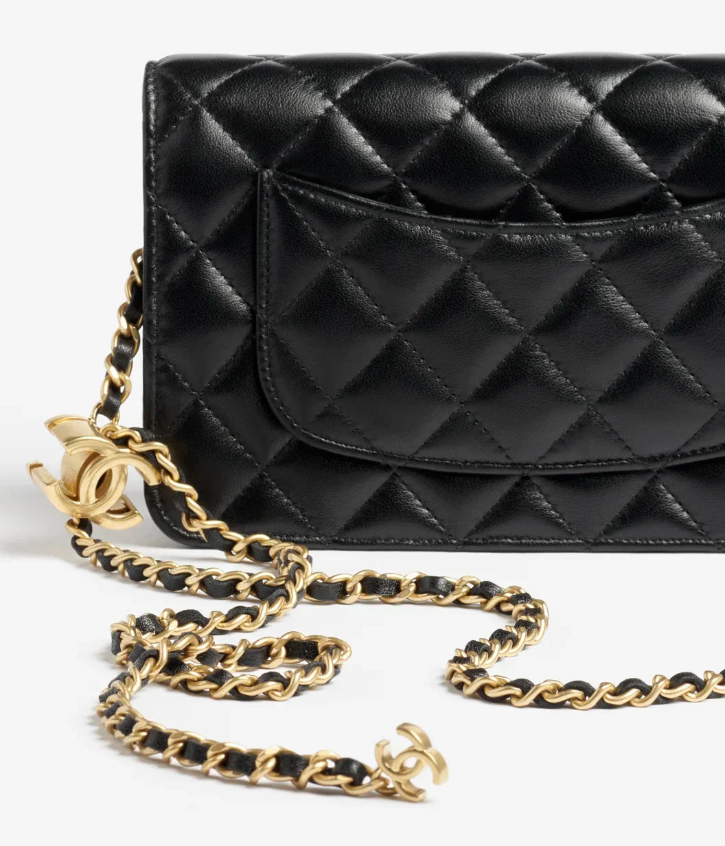 Portemonnee aan ketting Glanzend lamsleerparels goudkleurig metaal