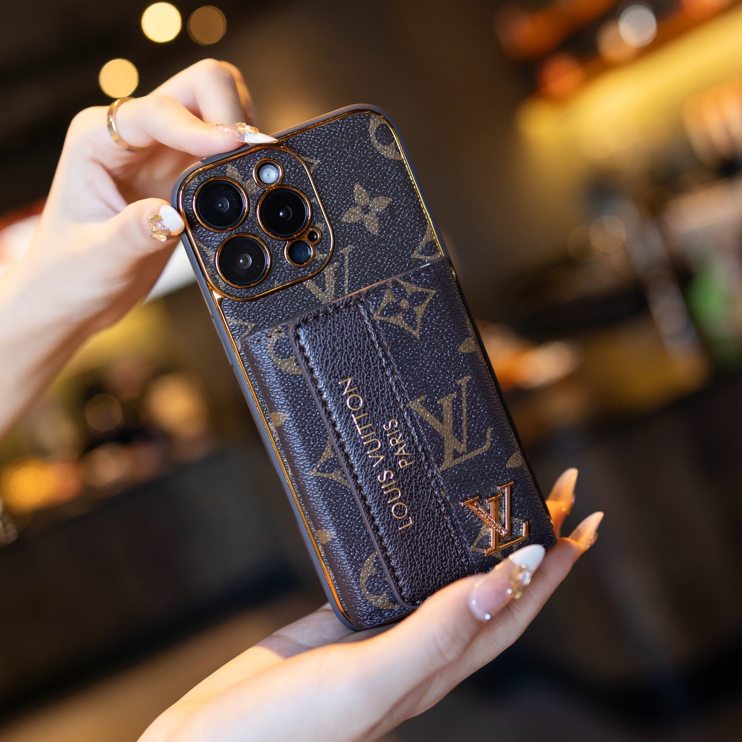 Luxury Advanced Leather iPhone Case with Card Holder & Strap