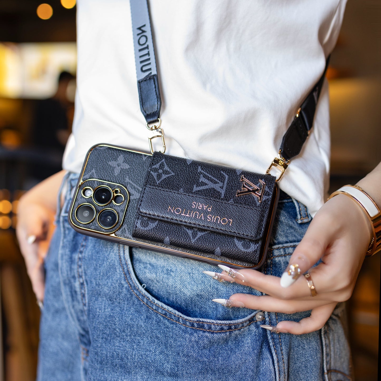 Luxury Stylish iPhone Case with Card Holder & Strap