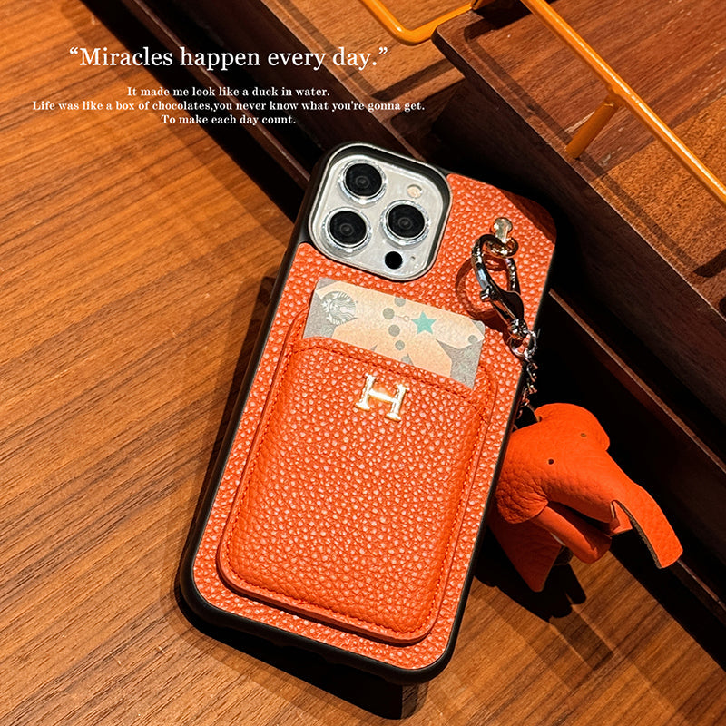 H-kaarthouder leren iPhone-hoesje met hanger