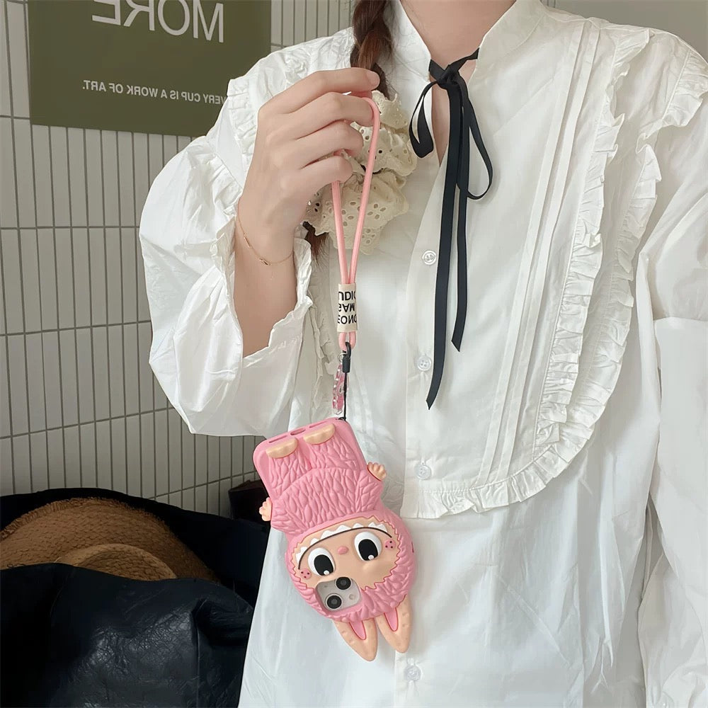 Roztomilé kreslené silikonové pouzdro Labubu Zimomo | Hnědorůžový - obal na iPhone