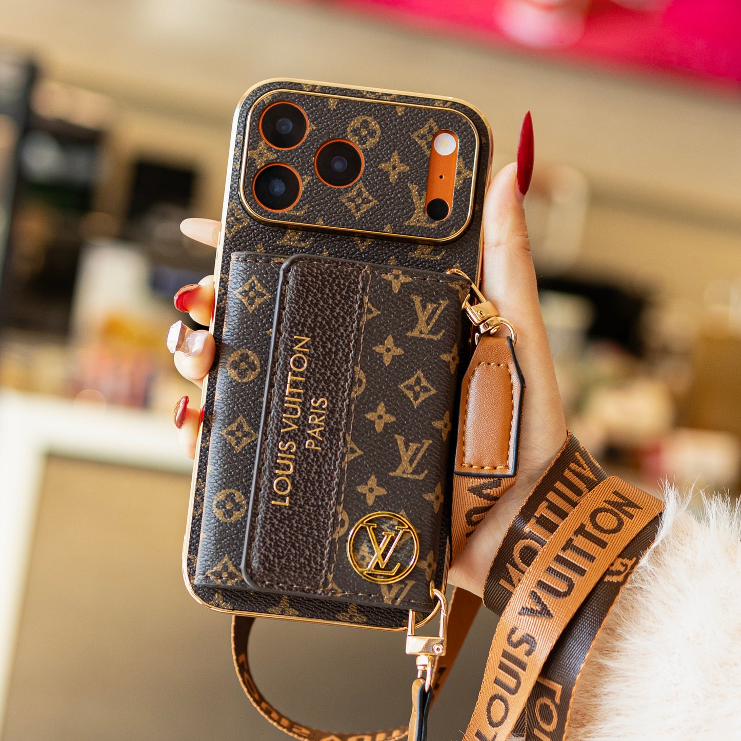 Luxury Stylish iPhone Case with Card Holder & Strap